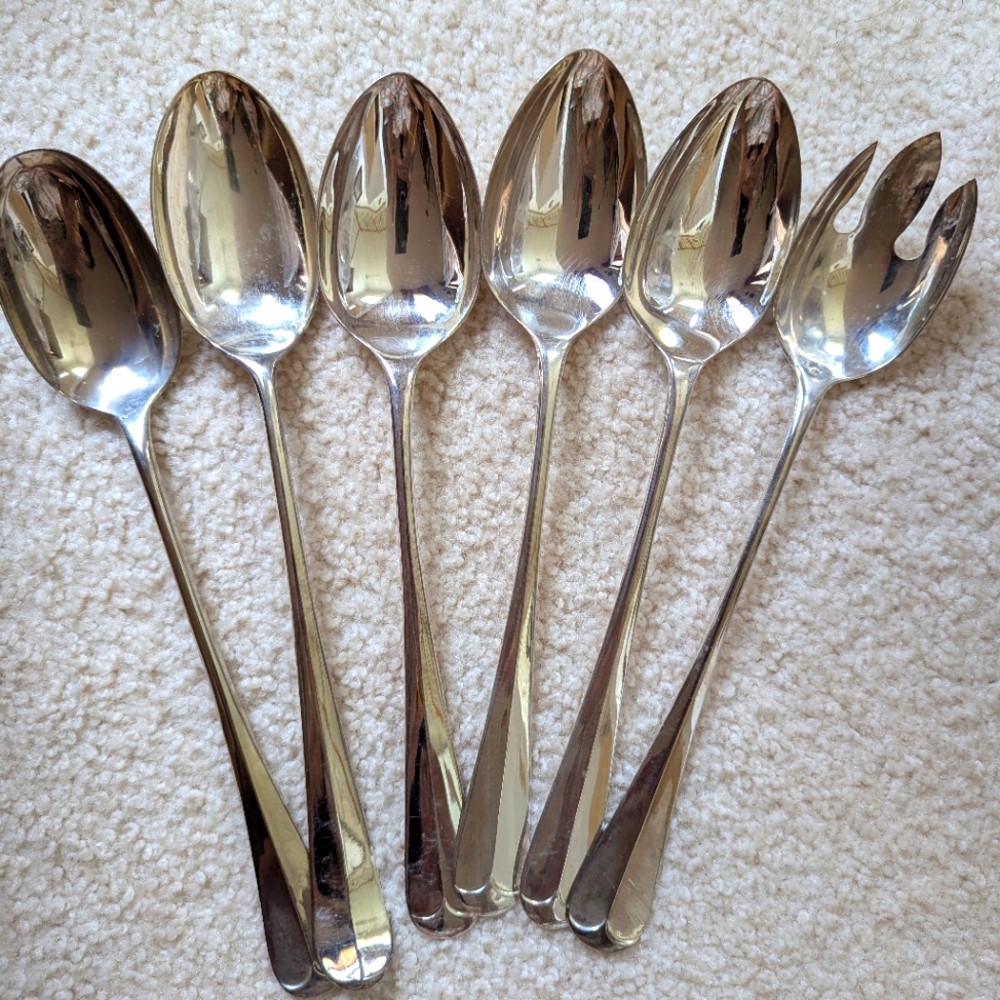 Vintag Elegant WA Italy 5 Silverplated Large 13" Serving Spoons & Lenord 1 Fork